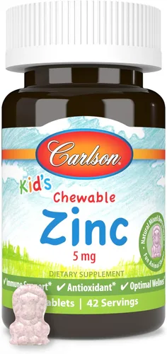 Vista 5 de Carlson - Zinc masticable para niños, 5 mg, apoyo inmunológico, poder antioxidante, sabor natural de bayas mixtas, 42 tabletas