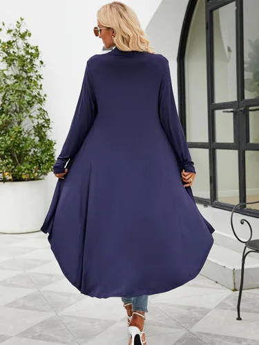 Vista 5 de Cárdigan de manga larga casual para mujer, largo y abierto por delante, ligero, con dobladillo asimétrico, drapeado (tallas S3XL)