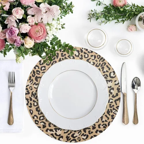 Vista 5 de Leopard Print Brown Round Placemat, Non Slip Washable Placemats Round Table for Kitchen Table (one Sizex1)