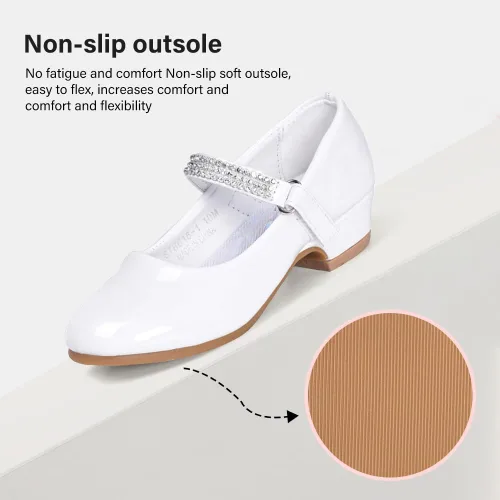 Vista 5 de Stelle Zapatos de vestir para niñas pequeñas, zapatos de tacón bajo para niña, zapatos planos Mary Jane para uniforme escolar, boda