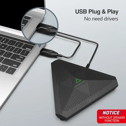 Vista 7 de CMTECK Micrófono USB para Conferencias, Botón de Silencio, Micrófono de Condensador Omnidireccional de Superficie para Grabación, Transmisión