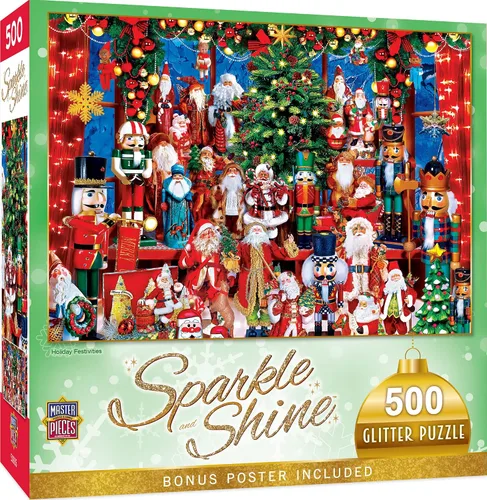 Vista 5 de MasterPieces Rompecabezas de 500 piezas con purpurina - Santa's Depot - 15 x 21 pulgadas