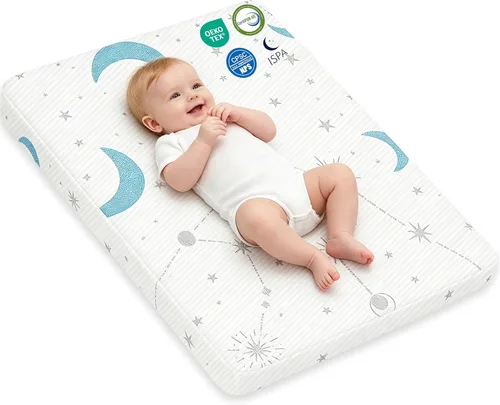 Vista 8 de PanKers Colchón Pack and Play, colchón de espuma viscoelástica prémium de doble cara para bebé, 38 x 26 pulgadas, colchón transpirable para Pack N