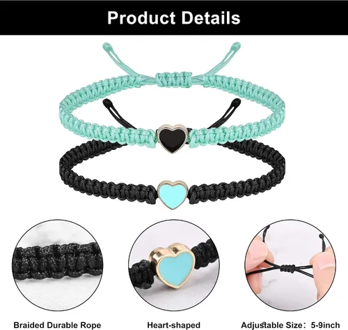 Vista 3 de Pulseras a juego para parejas de novio y novia, pulsera elástica ajustable de amistad para él y ella