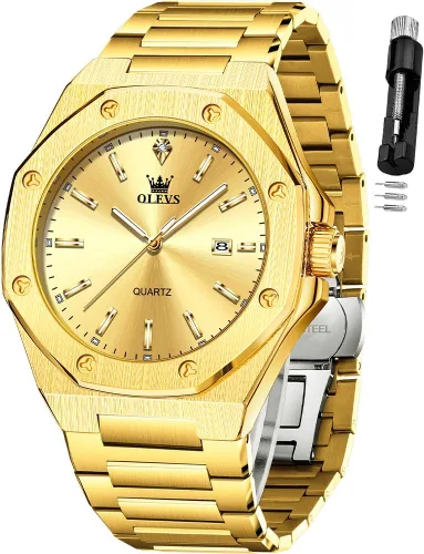 Vista 11 de OLEVS - Relojes de acero inoxidable para hombre, reloj de negocios y vestir de gran tamaño, fácil de leer, analógico, impermeable, luminoso, casual