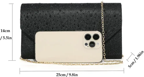 Vista 5 de MUDUO Bolso de noche para mujer, con diamantes de imitación con purpurina, para boda, bolso de noche, sobre de cristal, bolso cruzado de hombro