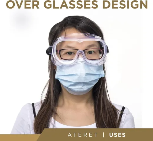 Vista 4 de ATERET Gafas de seguridad protectoras antivaho I Gafas ligeras ajustables con lentes transparentes I Gafas de protección contra salpicaduras químicas