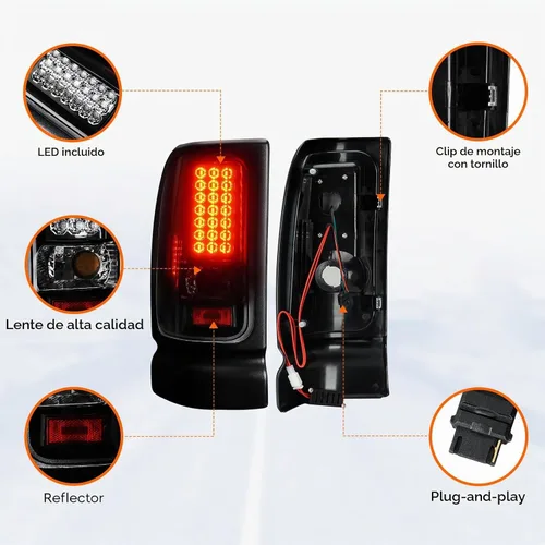 Vista 6 de Luz trasera LED para Dodge Ram 1500 1994-2001, para Dodge Ram 2500 3500 94 Par de lámparas de montaje de luces traseras traseras, lente transparente