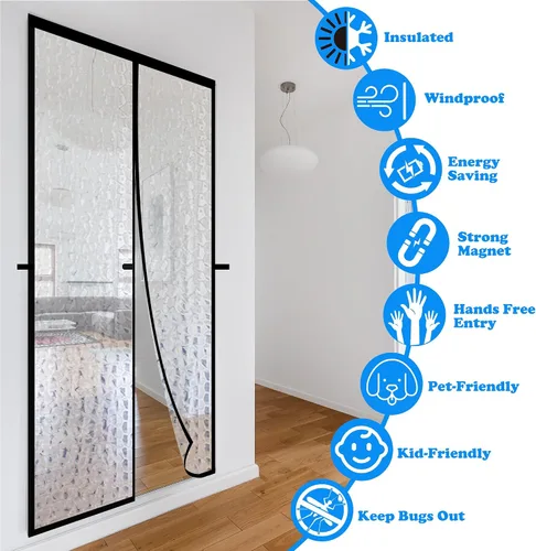 Vista 5 de Cortina magnética con aislamiento térmico, cubierta de puerta de EVA impermeable, se adapta a puertas de hasta 30 x 78 pulgadas, protección