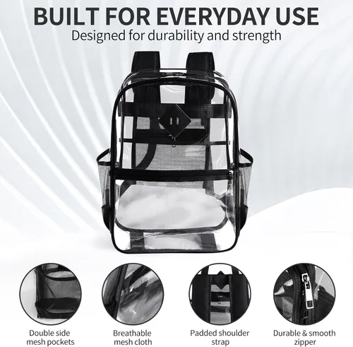 Vista 3 de Mochila transparente, mochila transparente para la escuela, mochila transparente de PVC resistente, con material de plástico de PVC resistente al
