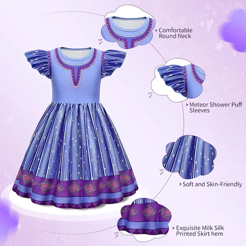 Vista 3 de Tibeha Wish Movie Asha Princess Costume for Girls, Kids Cosplay Christmas Party Dress Up Outfits