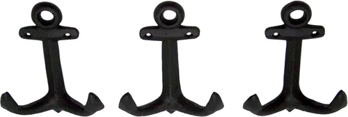 Vista 6 de Wowser Ganchos náuticos de hierro fundido para pared, 6 pulgadas, juego de 3 (negro)