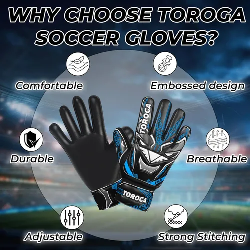 Vista 2 de Guantes de portero para niños y jóvenes, guantes de portero de fútbol, agarre de látex fuerte, soporte de muñeca doble y malla transpirable, guantes