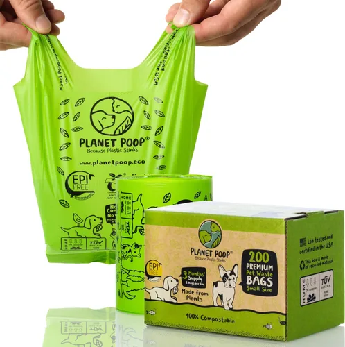 Vista 8 de PLANET POOP Home Bolsas compostables para excrementos de perro para mascotas pequeñas, 60 bolsas de basura de perros de tamaño mini con asas, bolsa