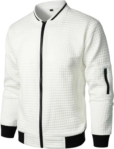 Vista 3 de HOOD CREW Chaquetas casuales ligeras para hombre, chaqueta de bombardero universitario con cremallera