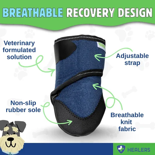 Vista 8 de Healers Botas y vendajes médicos para perros, XS 2 botines, gasa antiadherente incluida, tejido transpirable, suela antideslizante, correa