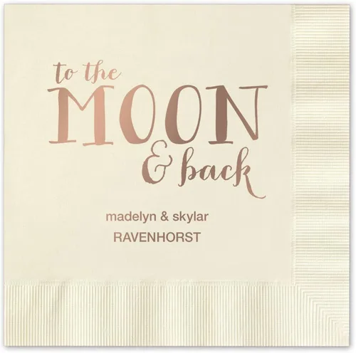 Vista 7 de Moon And Back - Servilletas de cena personalizadas, 100 servilletas negras de papel de 3 capas con elección de papel de aluminio/servilletas