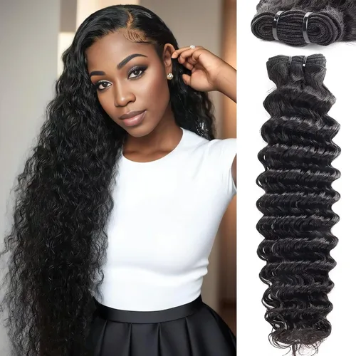 Vista 14 de Manojos de cabello humano ondulado profundo de 12, 14, 16 pulgadas, paquetes de ondas de agua, 100% sin procesar, 10A, cabello humano virgen