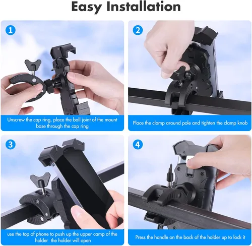 Vista 7 de Soporte universal para teléfono para carrito de golf, soporte ajustable para teléfono de bicicleta para manubrios compatible con iPhone 14, 13, 12