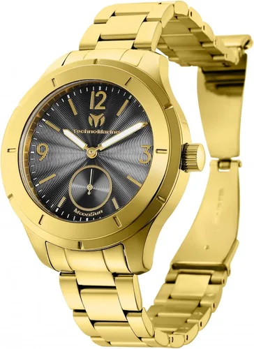 Vista 2 de TechnoMarine MoonSun - Reloj de cuarzo para hombre con correa de acero inoxidable, dorado, 18 (Modelo TM-818006), Oro, Reloj de cuarzo
