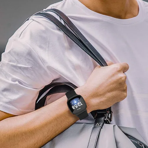Vista 6 de Maxjoy Compatible con correas Fitbit Sense/Versa 3, correa de metal de acero inoxidable Versa3 con funda protectora compatible con reloj Fitbit