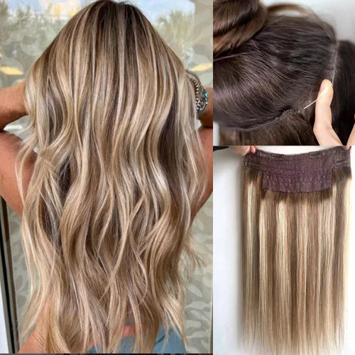 Vista 7 de Extensiones de cabello con alambre negro, extensiones de cabello balayage, extensiones de cabello con alambre de cabello humano, 14 pulgadas 70 g
