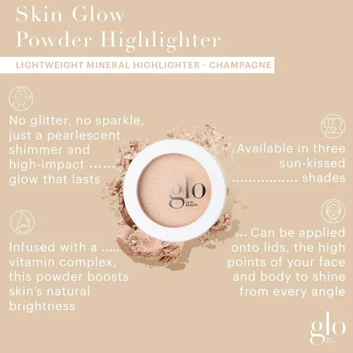 Vista 2 de Glo Skin Beauty Skin Glow - Resaltador en polvo Iluminador mineral limpio para mejillas 3 tonos brillantes, champán