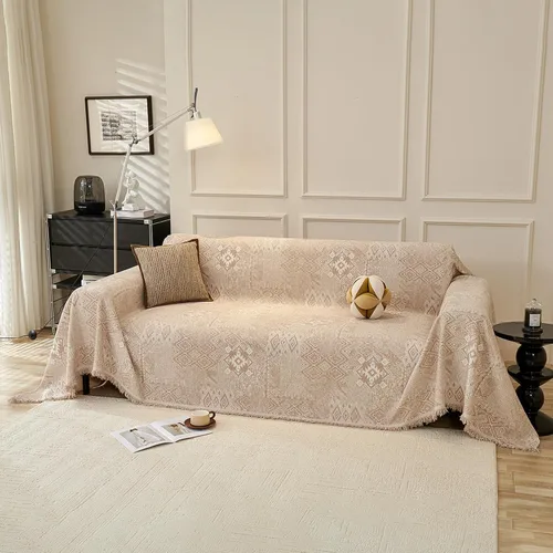 Vista 14 de DREAMINGO Funda de Sofá de Chenilla Beige Bohemia Geométrica Jacquard para Sofá de 3 Cojines Antideslizante Seccional Forma de L para Perros