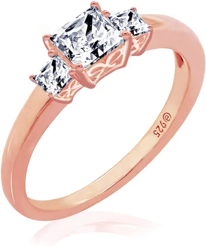 Vista 5 de Tienda Essentials Anillo de plata de ley chapada en platino o oro con 3 piedras de corte princesa hecho con circonitas Infinite Elements