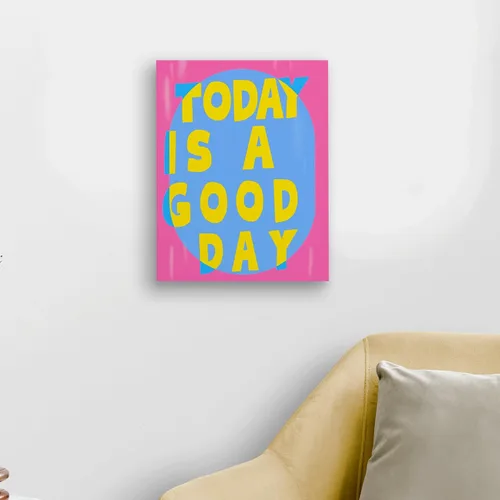 Vista 2 de Arte de Lienzo Inspiracional para Pared, Arte de Pared Femenino, Arte de Lienzo Enmarcado para Pared Azul Preppy Funky Today Is a Good Day de 14x11
