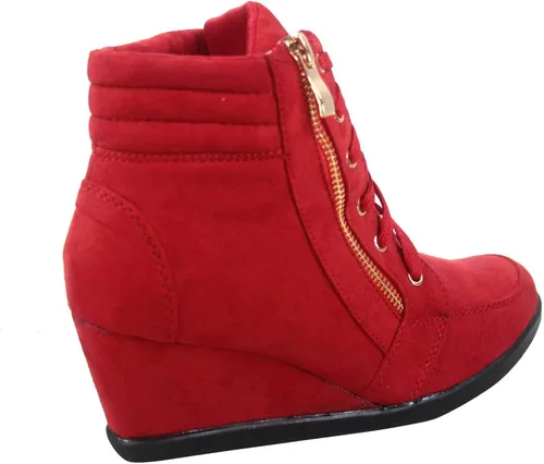 Vista 3 de FZ-Peggy-56 - Zapatillas de deporte para mujer, con puntera redonda, con cordones, Rojo, 6