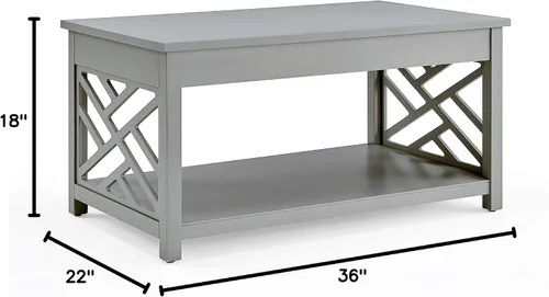 Vista 3 de Alaterre Furniture Coventry - Mesa de centro de madera de 36 pulgadas de ancho, color gris Rectangular Living Room Table, 2-Tier Center Table