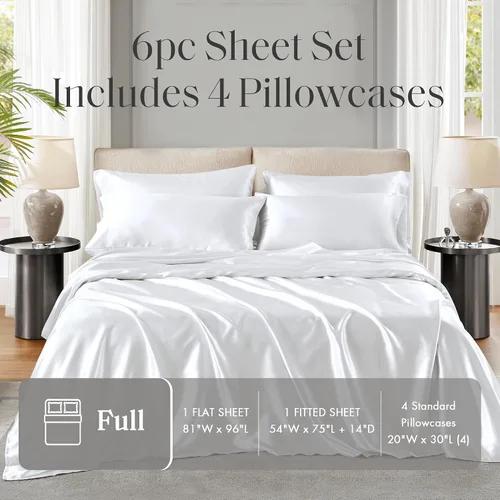Vista 321 de Madison Park Essentials - Juego de sábanas de satén de lujo y sedoso con brillo natural, bolsillo elástico de 14 pulgadas para colchones de hasta 16