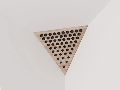 Vista 32 de (Paquete de 2) — Panel acústico de absorción de sonido y difusión para esquinas de techo, trampa de bajos «Triángulo-REDONDOS» de espuma acústica