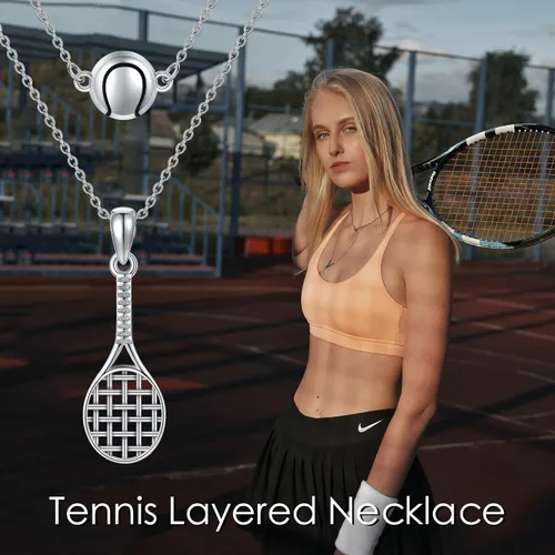 Vista 6 de MONGAS Collares de tenis en capas para mujer, collar con colgante de tenis de plata de ley, joyería para mujer