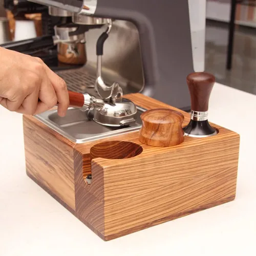 Vista 6 de Estación de tampón de café expreso, soporte para filtro de café, caja de golpeo de expreso, base de madera, cubo de café, gran alternativa
