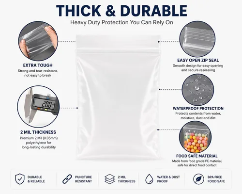 Vista 4 de 500 piezas de mini bolsas con cremallera de 2 x 2 pulgadas Bolsas pequeñas con cremallera Bolsa de plástico pequeña Bolsa para joyas