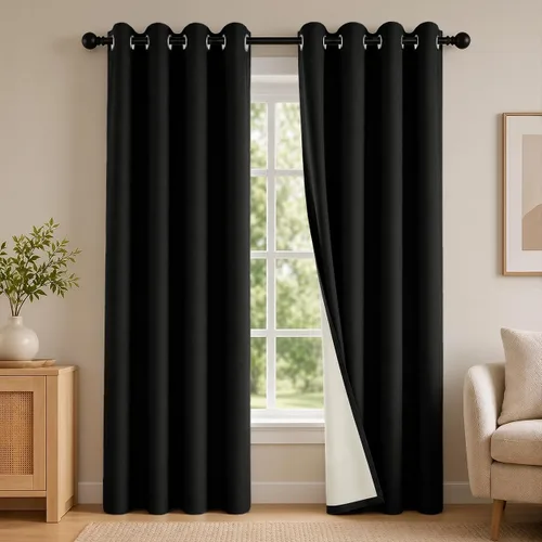 Vista 69 de 2 paneles de cortinas 100% opacas, de peso medio, con aislamiento térmico y ojales para dormitorio, sala de estar, tratamiento de ventana