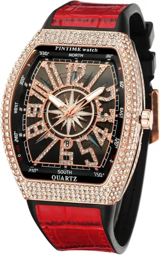 Vista 8 de Gosasa Reloj de Moda Hip Hop para Hombre, con Detalles de Cristal, Reloj Bling Bling, Caja Rectangular, Correa de Pulsera de Acero Inoxidable, Reloj