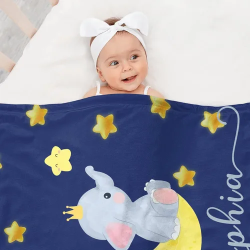 Vista 3 de Manta de bebé personalizada con nombre, manta personalizada de elefante para niña, regalos personalizados para baby girls, Navidad, Pascua