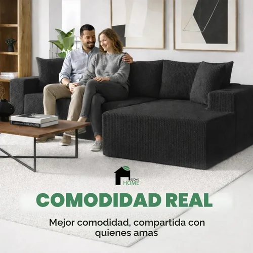 Vista 3 de EconoHome Sofá seccional Boneless Cloud, asiento profundo de felpa en forma de L para relajarse y entretener, construcción duradera y fácil montaje