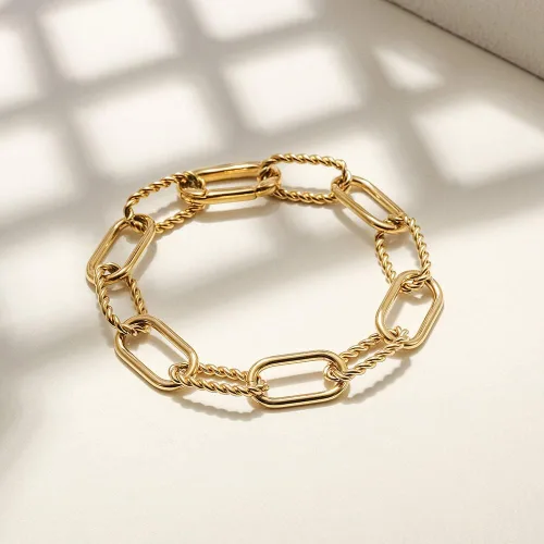 Vista 5 de CIUNOFOR Pulsera de alambre de cable relleno de oro de 14 quilates para mujer, 7.8 pulgadas, cuerda de torsión clásica, pulsera entrelazada