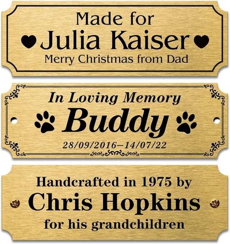 Vista 13 de Caramel Sweet Life Placas de nombre personalizadas, placa negra grabada con texto dorado, placas de trofeo grabadas, placa de nombre personalizada
