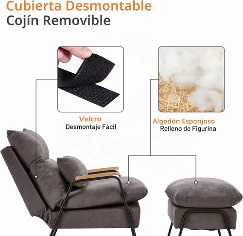 Vista 6 de MCombo Silla reclinable Accent con otomana, sillón de tela moderno, sofá cama tapizado para sala de estar y dormitorio, espacio pequeño 4055