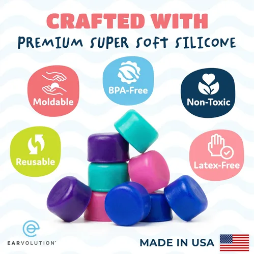 Vista 4 de Earvolution Putty Buddies Tapones para los oídos para nadar y bañarse, inventados por médicos, fabricados en Estados Unidos, tapones de silicona