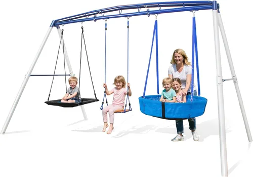 Vista 10 de Juego de columpios 3 en 1 con columpio de disco volador para patio trasero, juegos de 440 libras para patio trasero, juego de columpios para niños