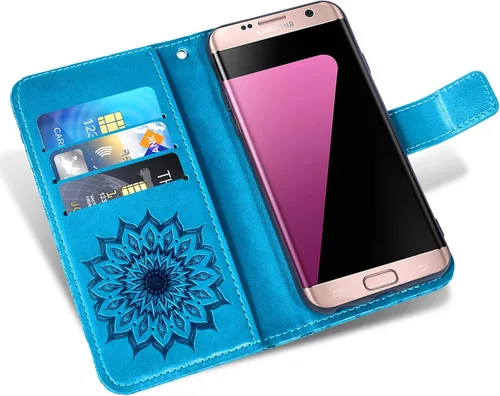 Vista 3 de Funda de teléfono para Samsung Galaxy S7 Edge con protector de pantalla de vidrio templado, funda de cuero con tapa para tarjetero, soporte