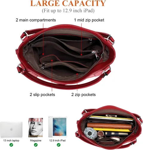 Vista 7 de Over Earth Bolsos de cuero suave para mujer, bolso de hombro tipo hobo grande