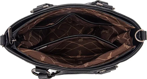 Vista 6 de Wrangler Bolsos de mano con asa superior para mujer, bolsos acolchados con bolsillos con cremallera, trenza en forma de U y diseño único de remaches