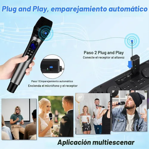 Vista 7 de HOTEC Micrófonos inalámbricos Dual UHF Sistema de micrófono de mano con control de eco/volumen, receptor recargable para karaoke, iglesia, boda